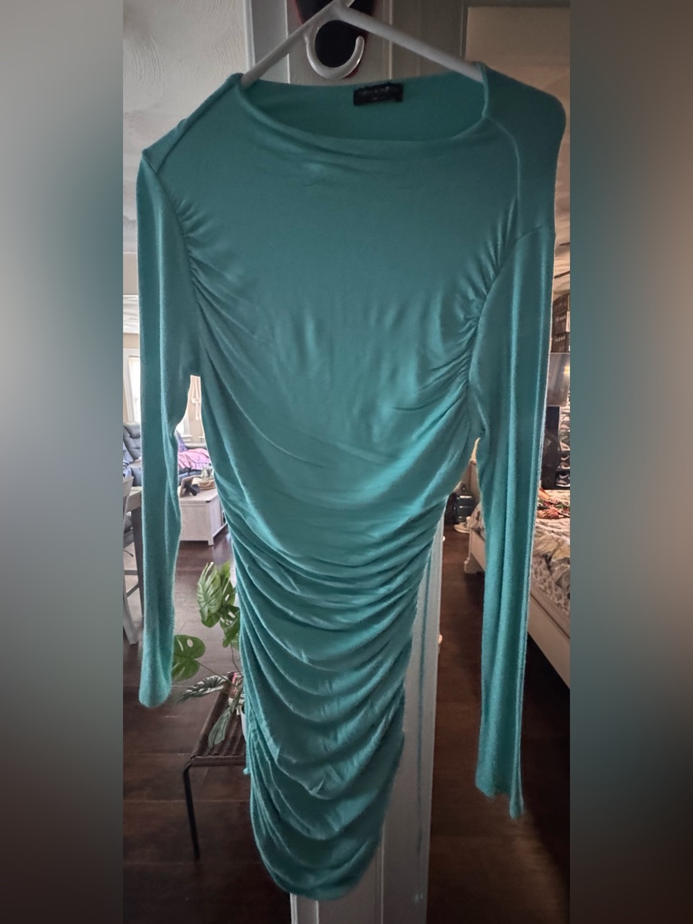 naked wardrobe Teal Long Sleeve Ruched Bodycon Dress